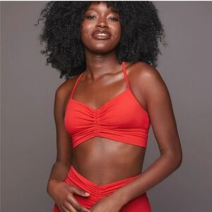 Matching Gym Set: Medium Ruched Red Bralette & Small Ruched Biker Short Set